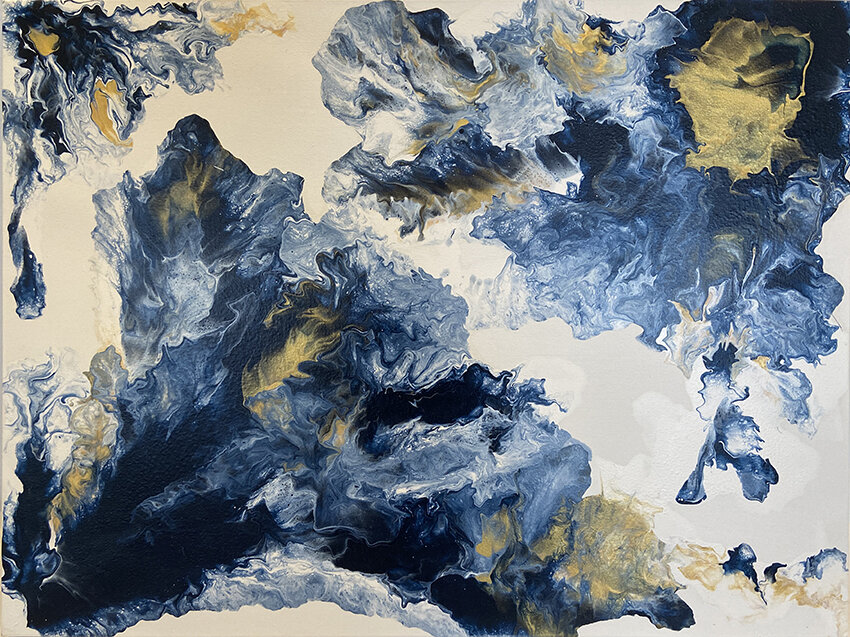 Angelique Van Verden GOLD AND BLUE Acrylic On Canvas 60 X 81 Cm