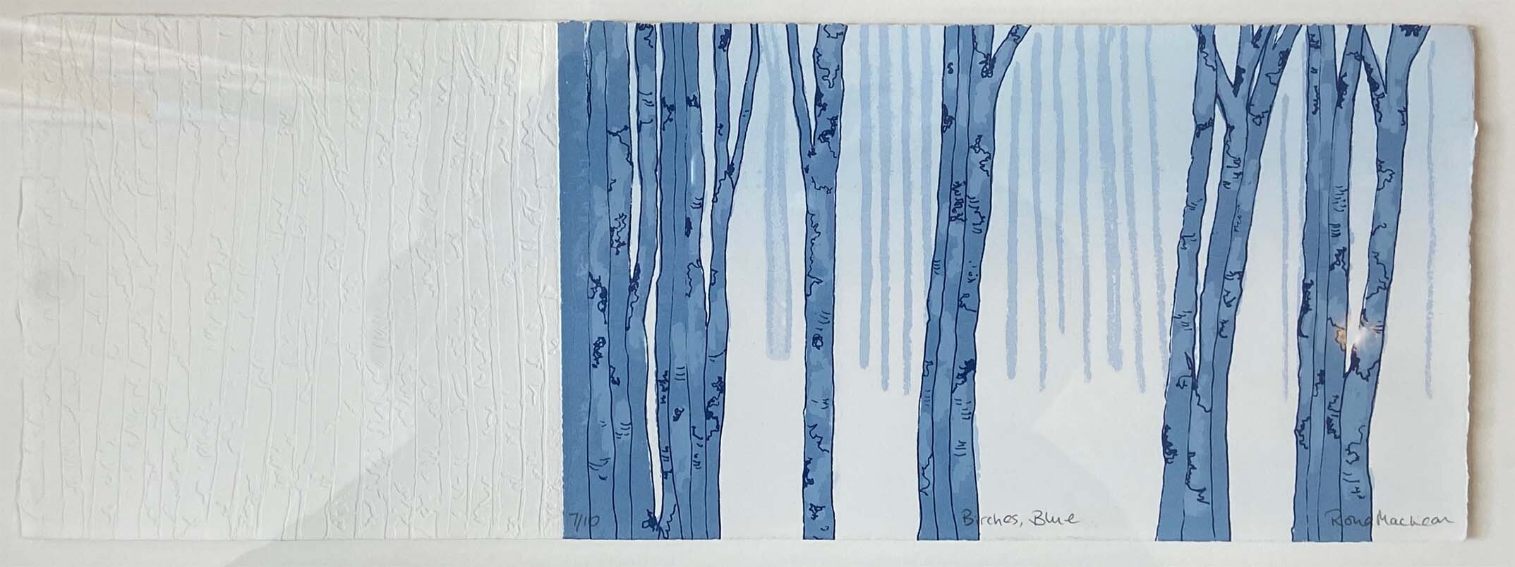 Rona MacLean 'Birches, Blue' Screenprint With Blind Emboss