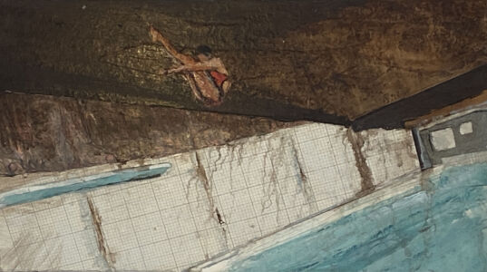 Sarah Keer-Keer DIVERS: FLYING AT NEWBATTLE POOL 9 x 16 inches